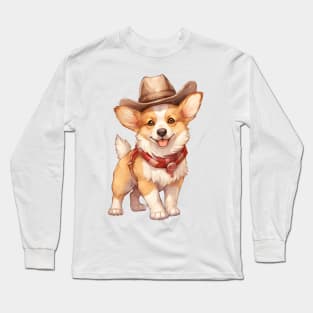 Cowboy Pembroke Welsh Corgi Dog Long Sleeve T-Shirt